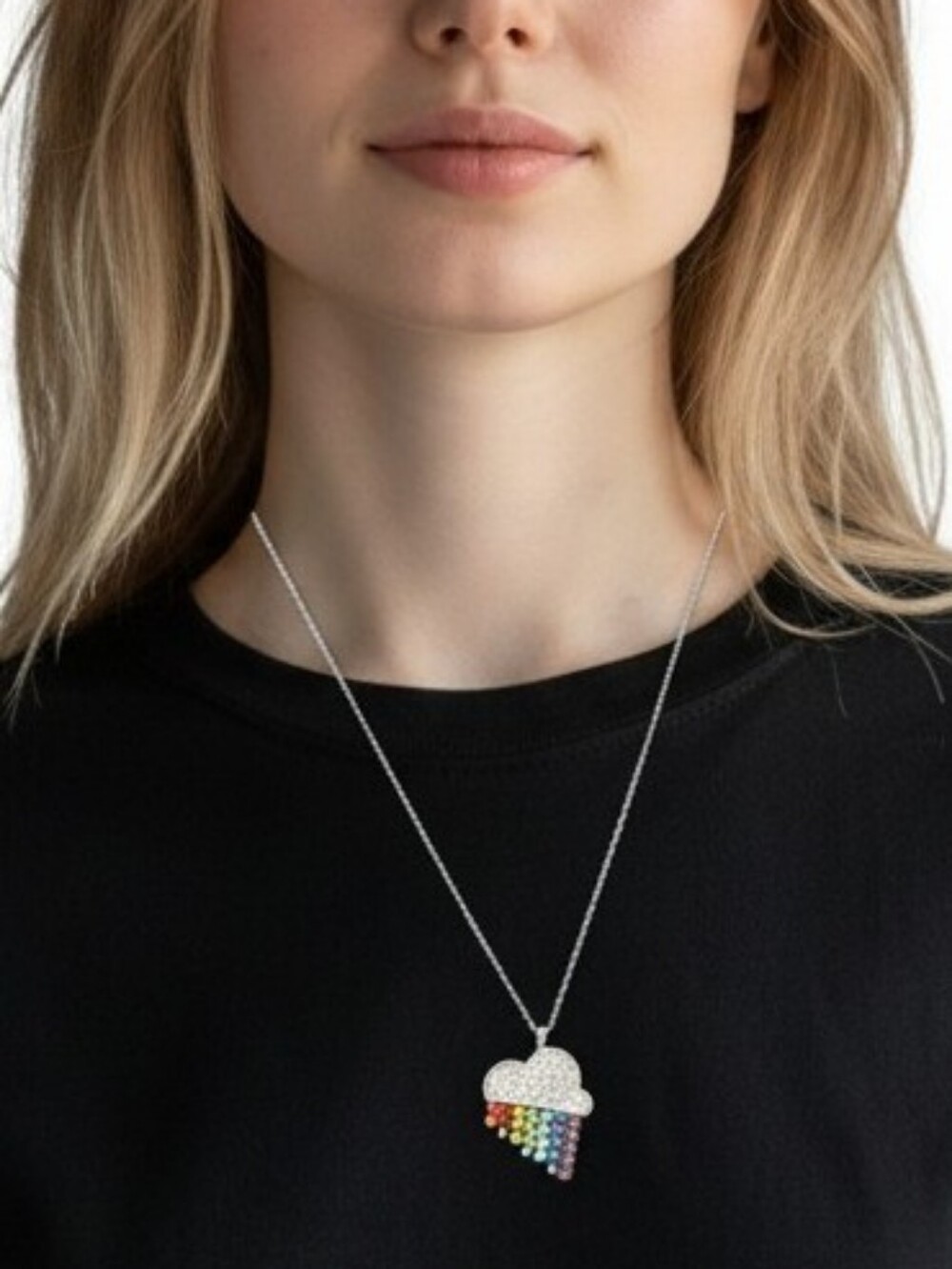 Kate Spade ♠️ New York Crystal Rainbow Cloud Pendant Sliver Necklace